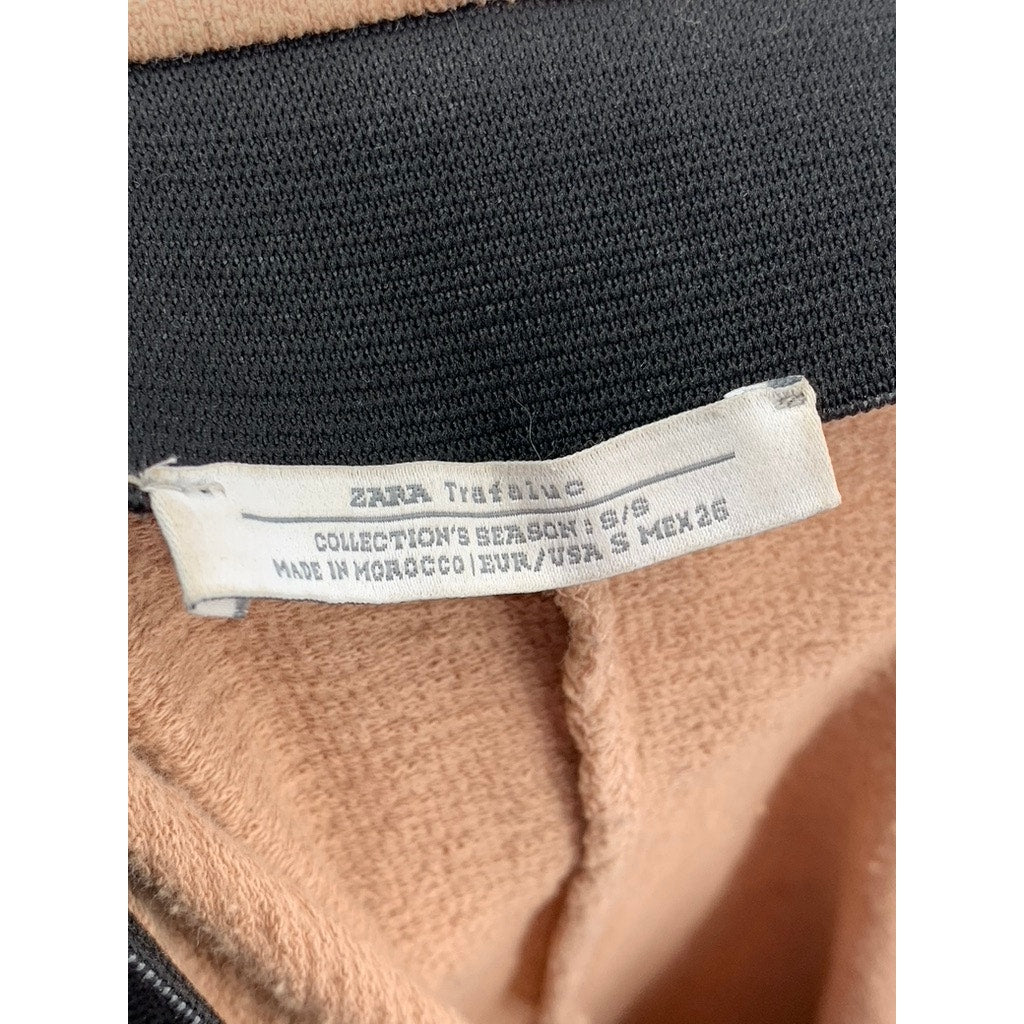 ZARA TRAFALUC Women's Beige A-Line Frayed Midi Skirt SZ S