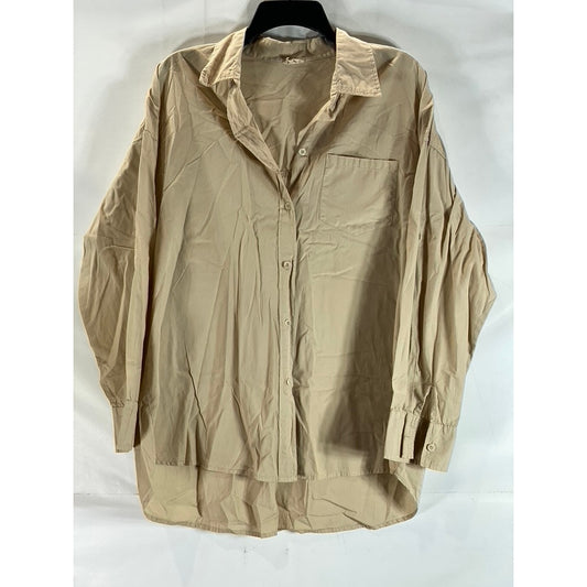 COTTON:ON Women's Tan Oversized-Fit Button-Up Long Sleeve Patch Pocket Top SZ XS