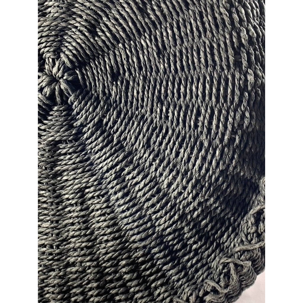 ABERCROMBIE & FITCH Women's Black Straw Woven Round Snap-Button Tote Bag