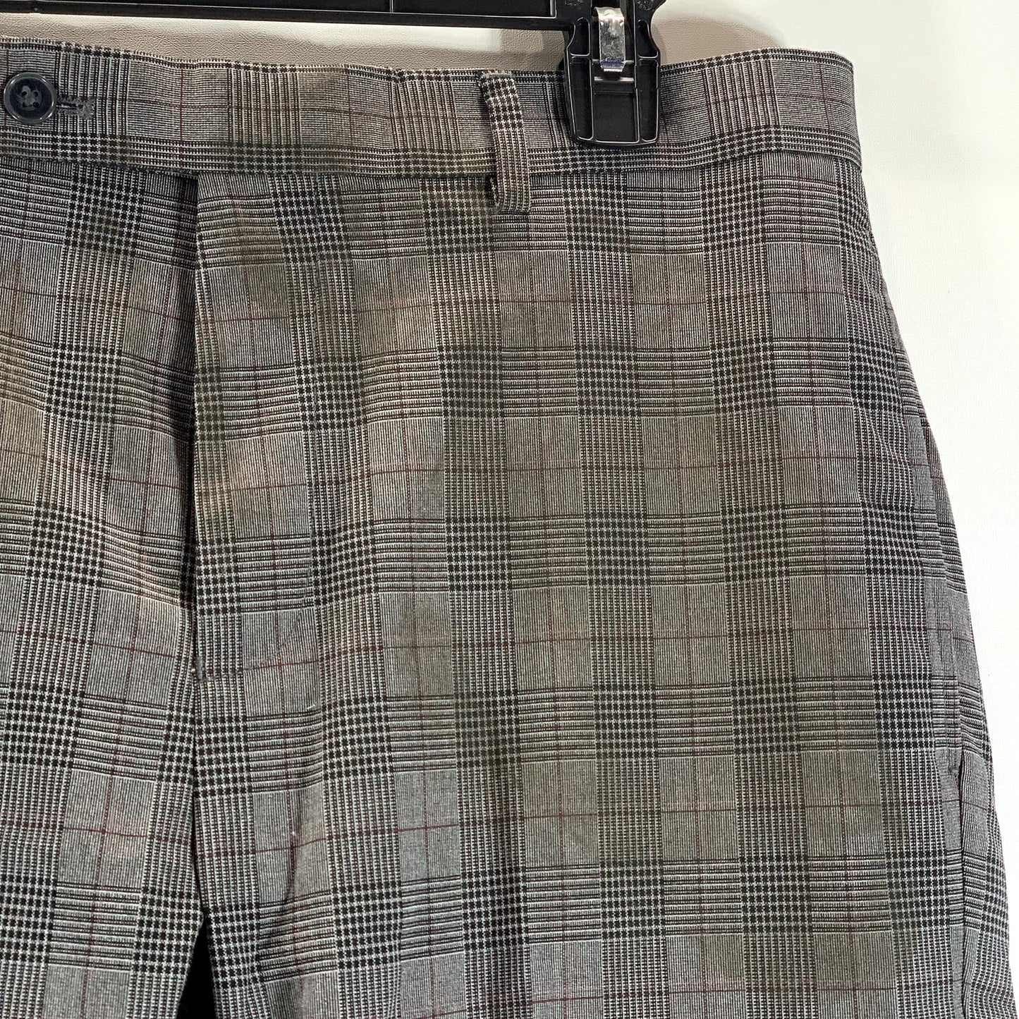CALVIN KLEIN Men's Charcoal Plaid Slim-Fit Flat Front Dress Pants SZ 33X30