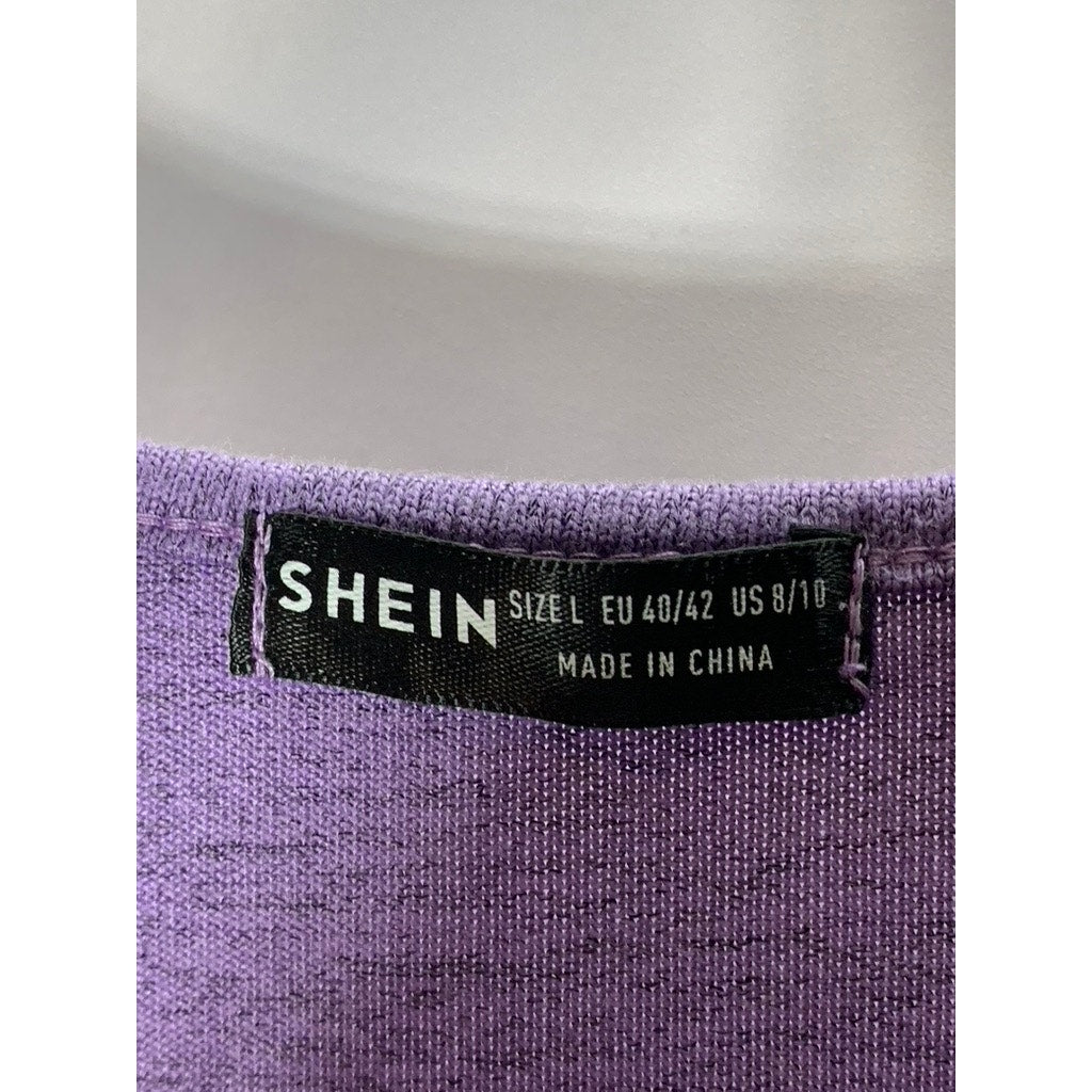 SHEIN Women's Purple V-Neck Twist-Front Long Flare Sleeve Knit Top SZ L