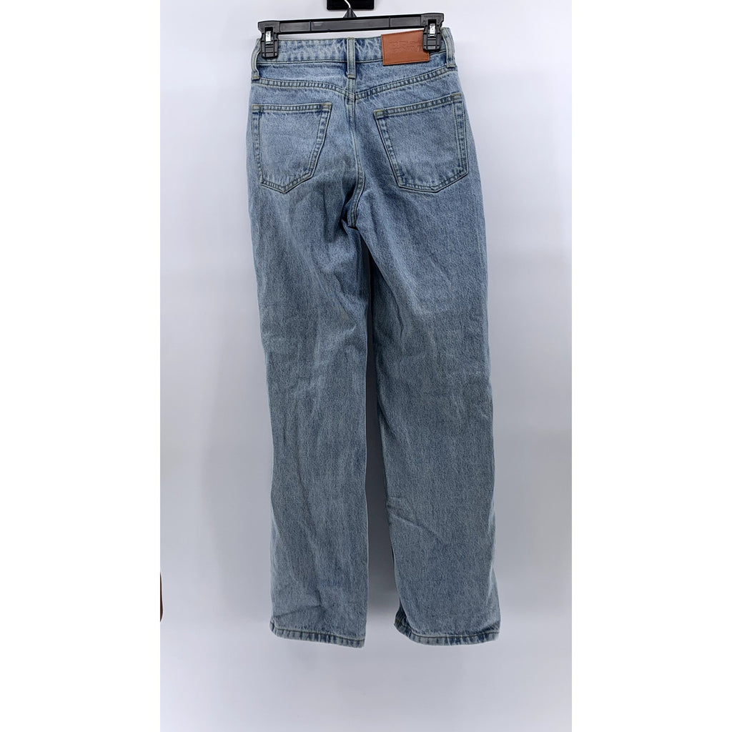 PRINCESS POLLY Women's Light Blue Wash Distressed Denim Straight-Leg Jeans SZ 0