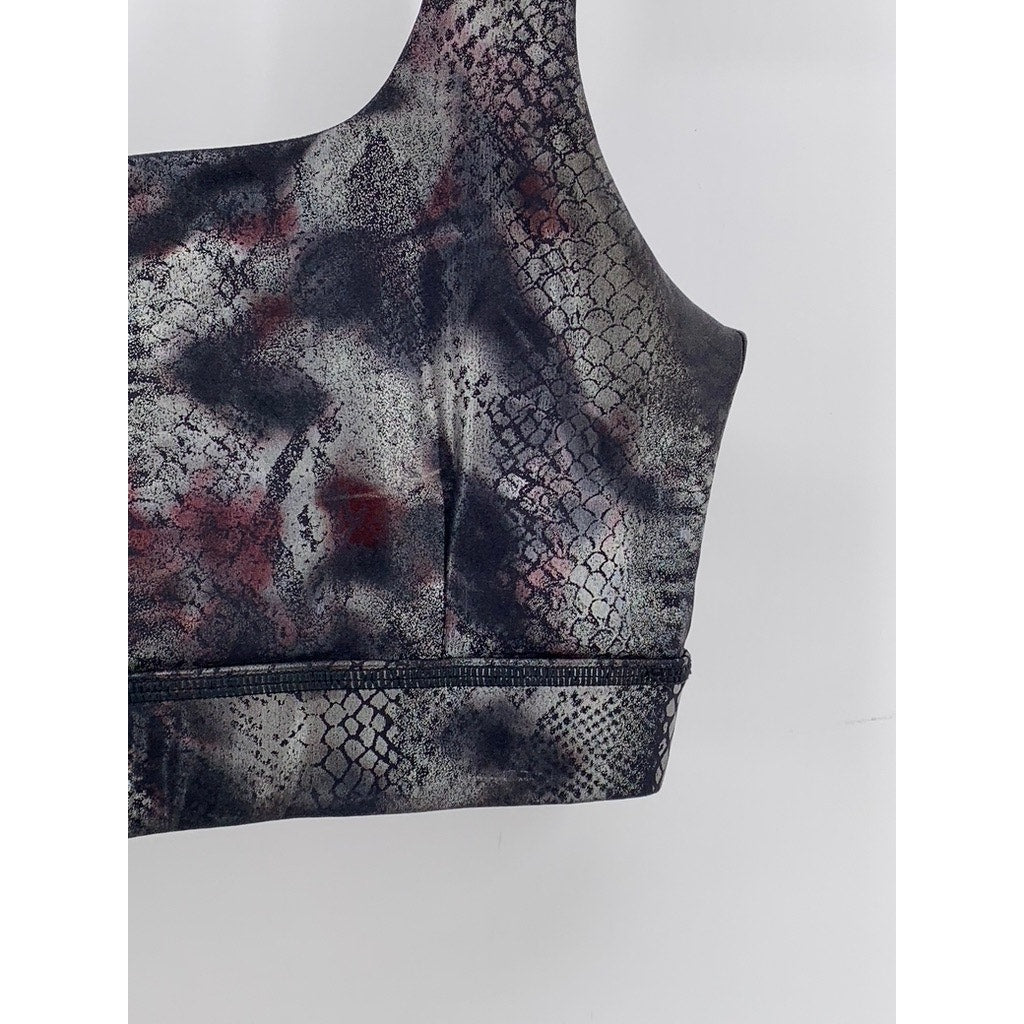MONO B Women's Black Metallic Snake Printed Sports Bra SZ M