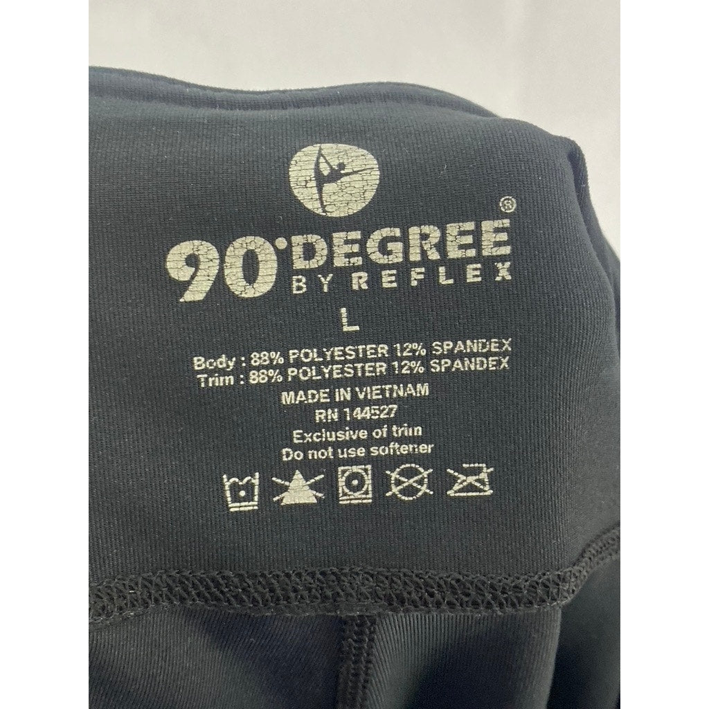 90 DEGREES BY REFLEX Women's Black Mesh High-Rise Cropped Leggings SZ L