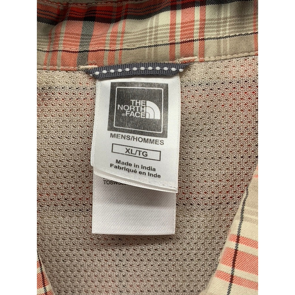 THE NORTH FACE Men's Orange Plaid Button-Up Short Sleeve Regular-Fit Shirt SZ XL