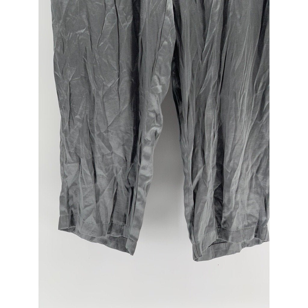 MADEWELL Women's Gray Satin Elastic-Waist Straight-Leg Full-Length Pants SZ M