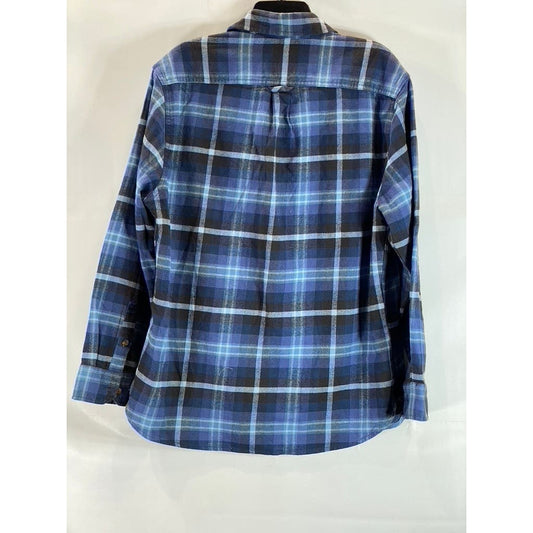 JACHS Men's Blue Plaid Heritage Flannel Button-Up Long Sleeve Shirt SZ L