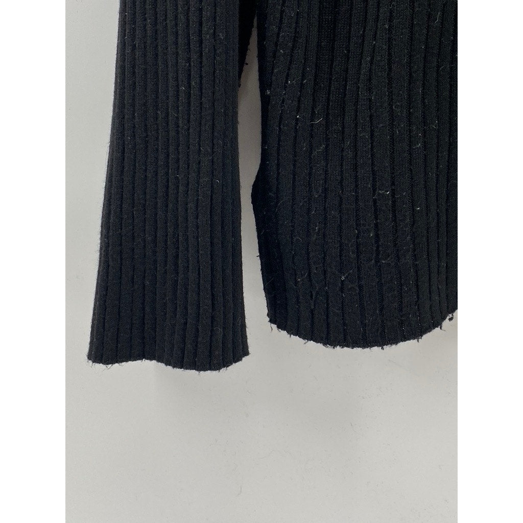 THE DROP Women's Black Wide-Rib Hooded Long Sleeve Pullover Sweater SZ S
