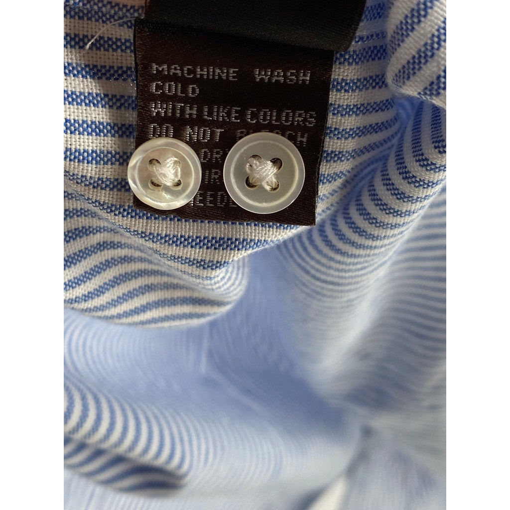 J.MCLAUGHIN Men's Blue-White Micro Stripe Button-Up Regular-Fit Shirt SZ L