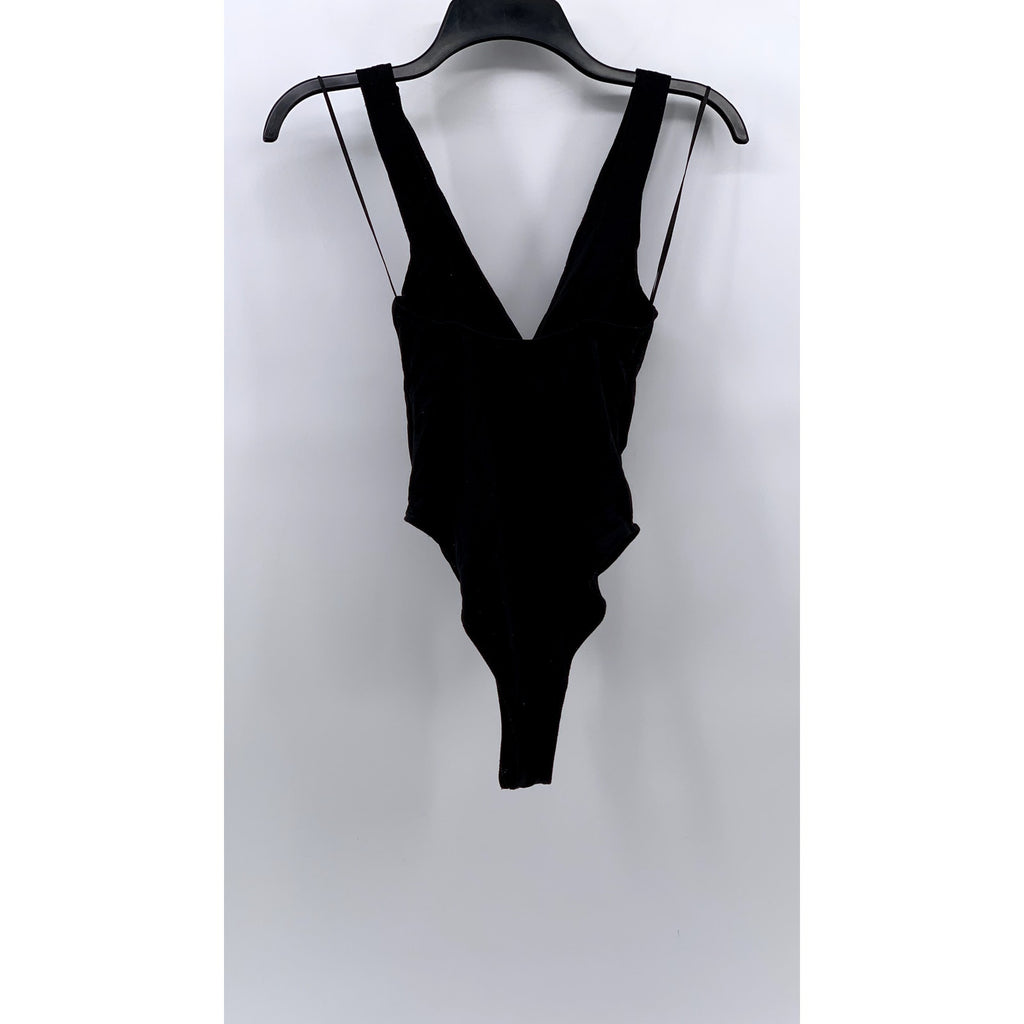 ZARA Women's Black Ruched V-Neck Tank Bodysuit SZ S