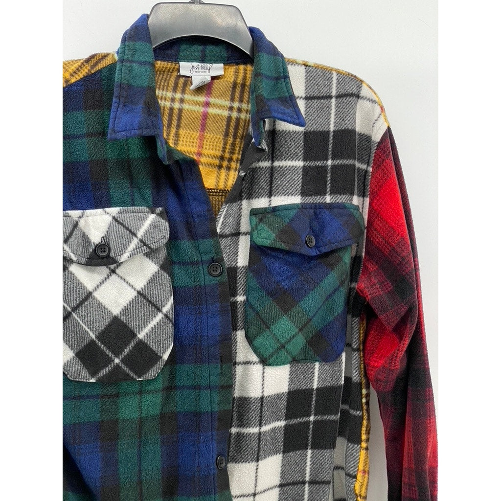 JUST POLLY New York Women’s Multi-Color Flannel Plaid Button-Up Shirt SZ L