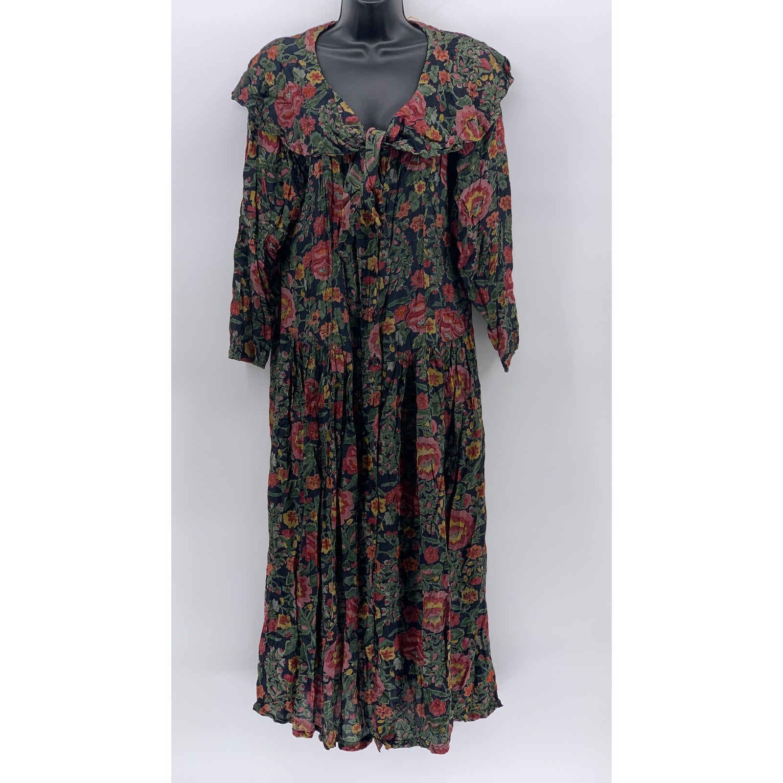 PASSPORTS OF PIER 1 IMPORTS Women's Vintage Green Floral Long Sleeve Dress SZ L