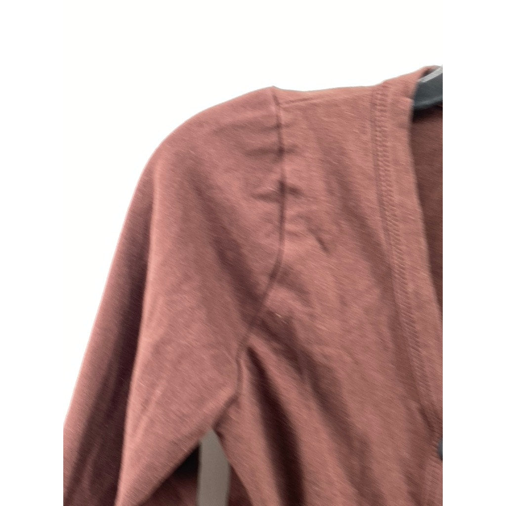 PRETTYLITTLETHING Women's Brown Solid Asymmetrical Button-Up Long Sleeve Top SZ2