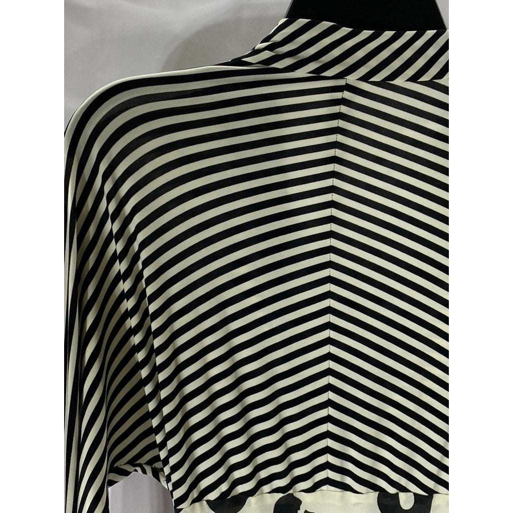 LILY Women's Black-White Striped-Printed Tie-Front Long Sleeve Maxi Dress SZ S