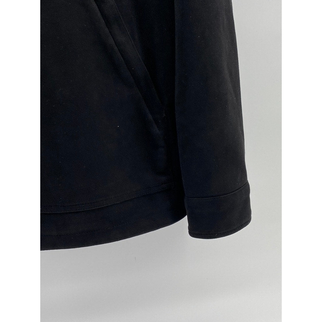 ZARA Men's Black Faux-Suede Pullover Half-Zip Long Sleeve Hooded Sweater SZ L-XL