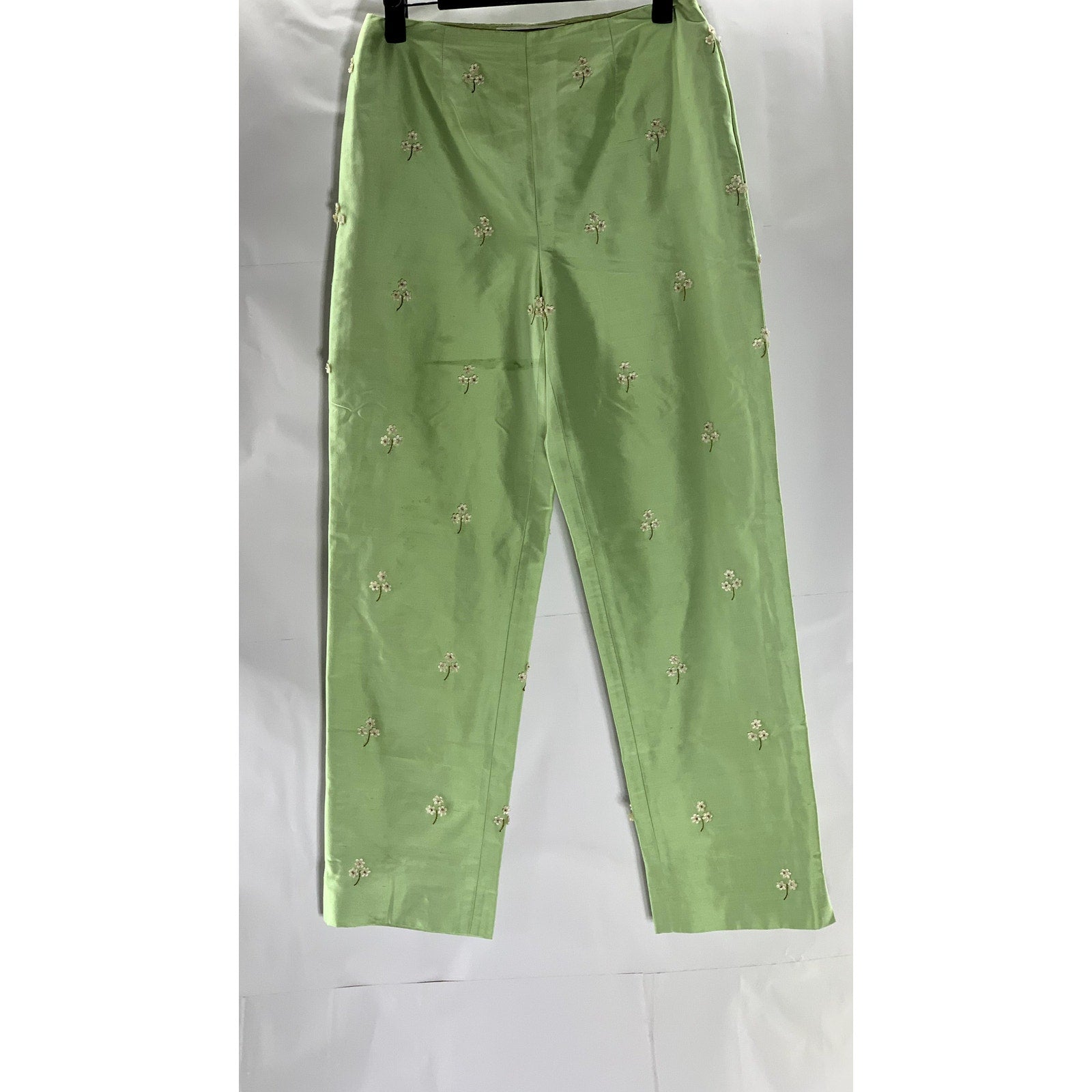 CARLISLE Women's Vintage Green Silk 3D Floral Print Pull-On Pant SZ 0