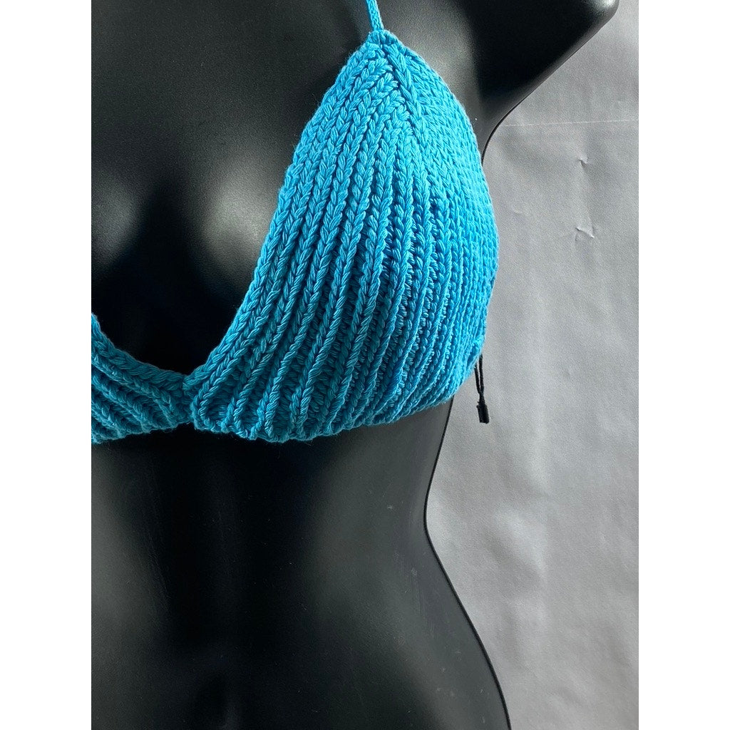 BOOHOO Women's Blue Crochet Knit Tie Open Back Bra SZ 4