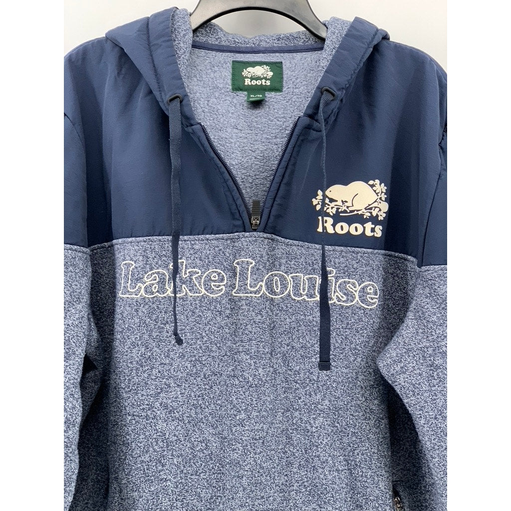 ROOTS Men's Heather Blue Lake Louise Half-Zip Hooded Pullover Hoodie SZ XL