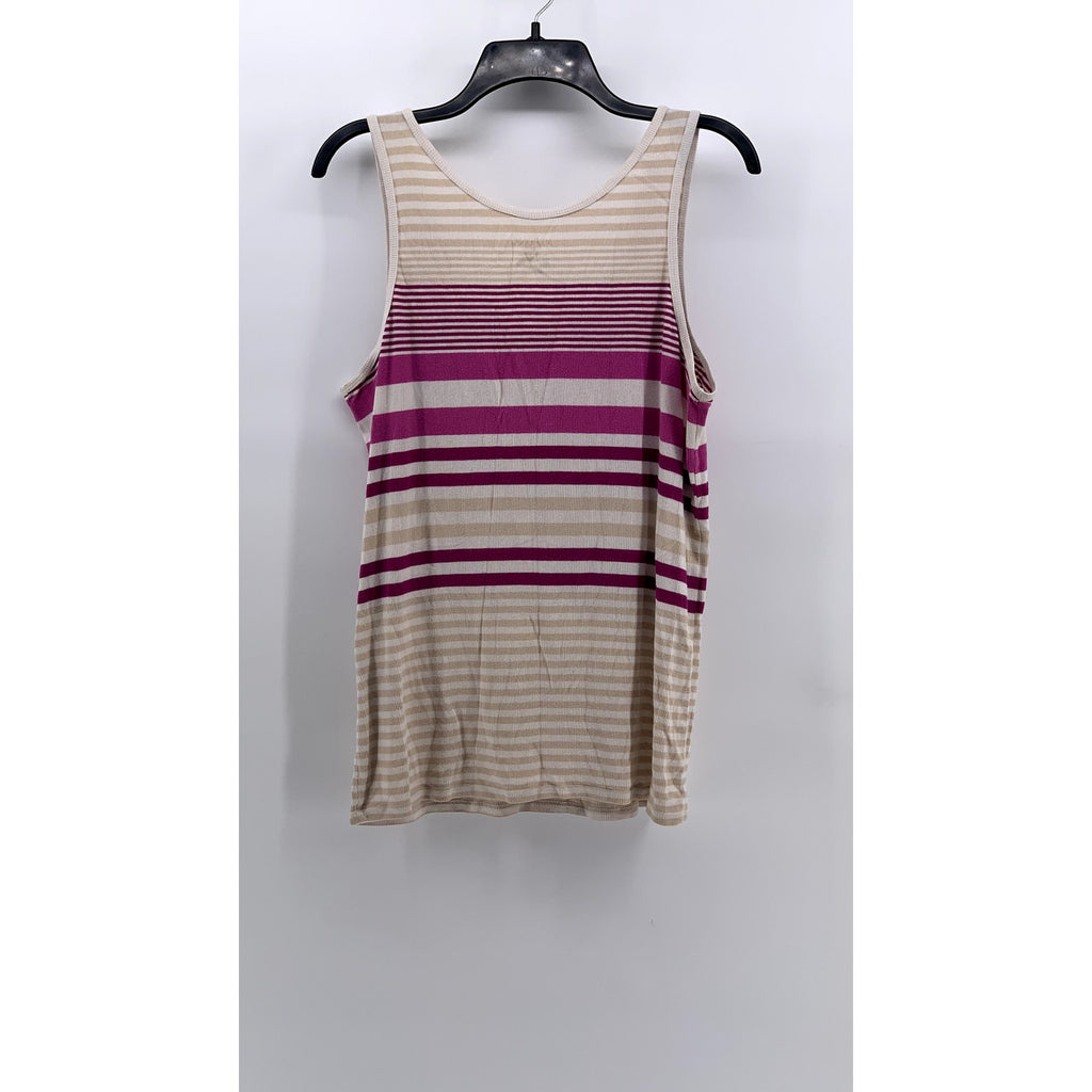 MERONA Women's Beige-Magenta Striped Ribbed Tank Top SZ XL