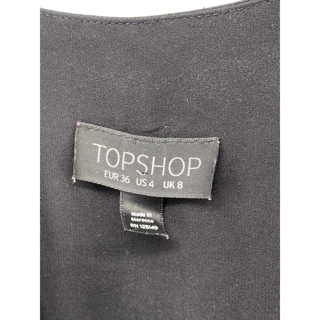 TOPSHOP Women's Black V-Neck Short Sleeve Surplice Tunic Dress SZ 4