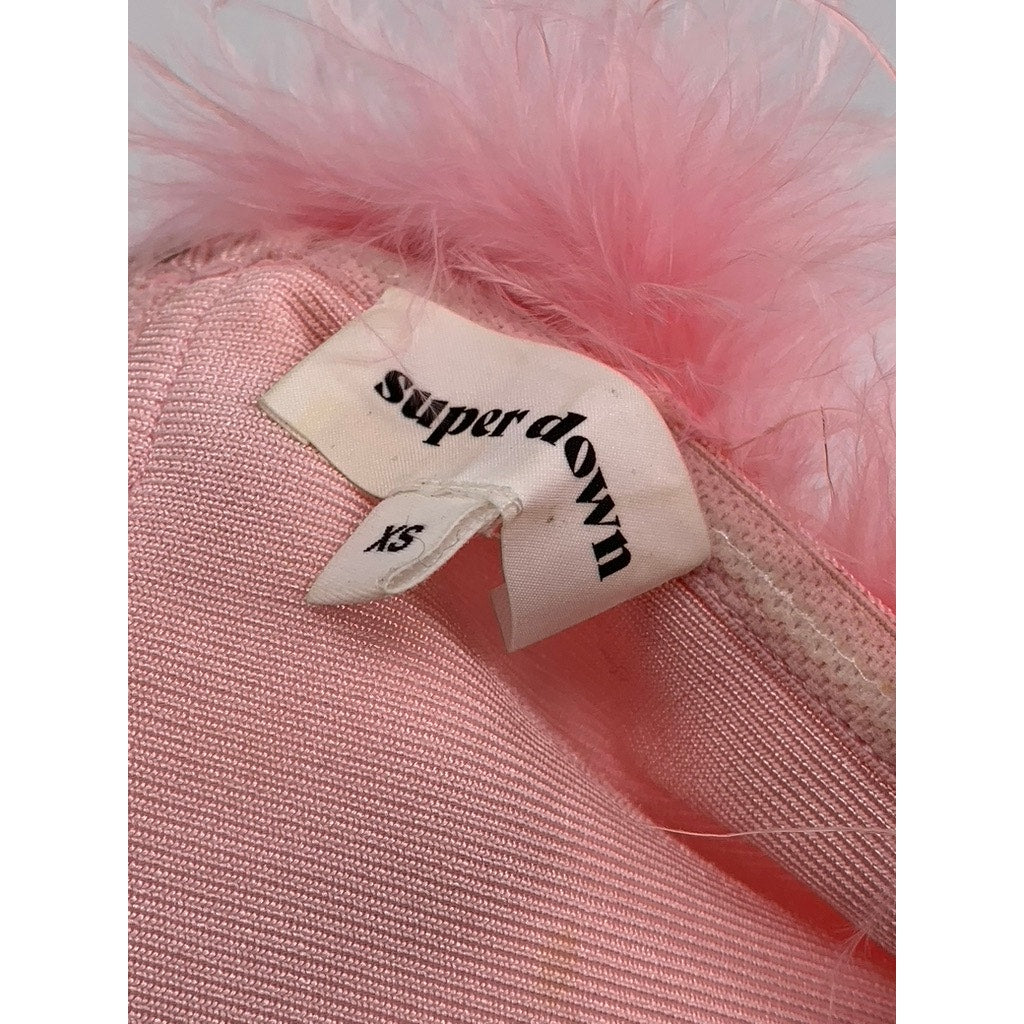 SUPERDOWN Women's Light Pink Ramona Furry Strapless Coquette Crop Top SZ XS