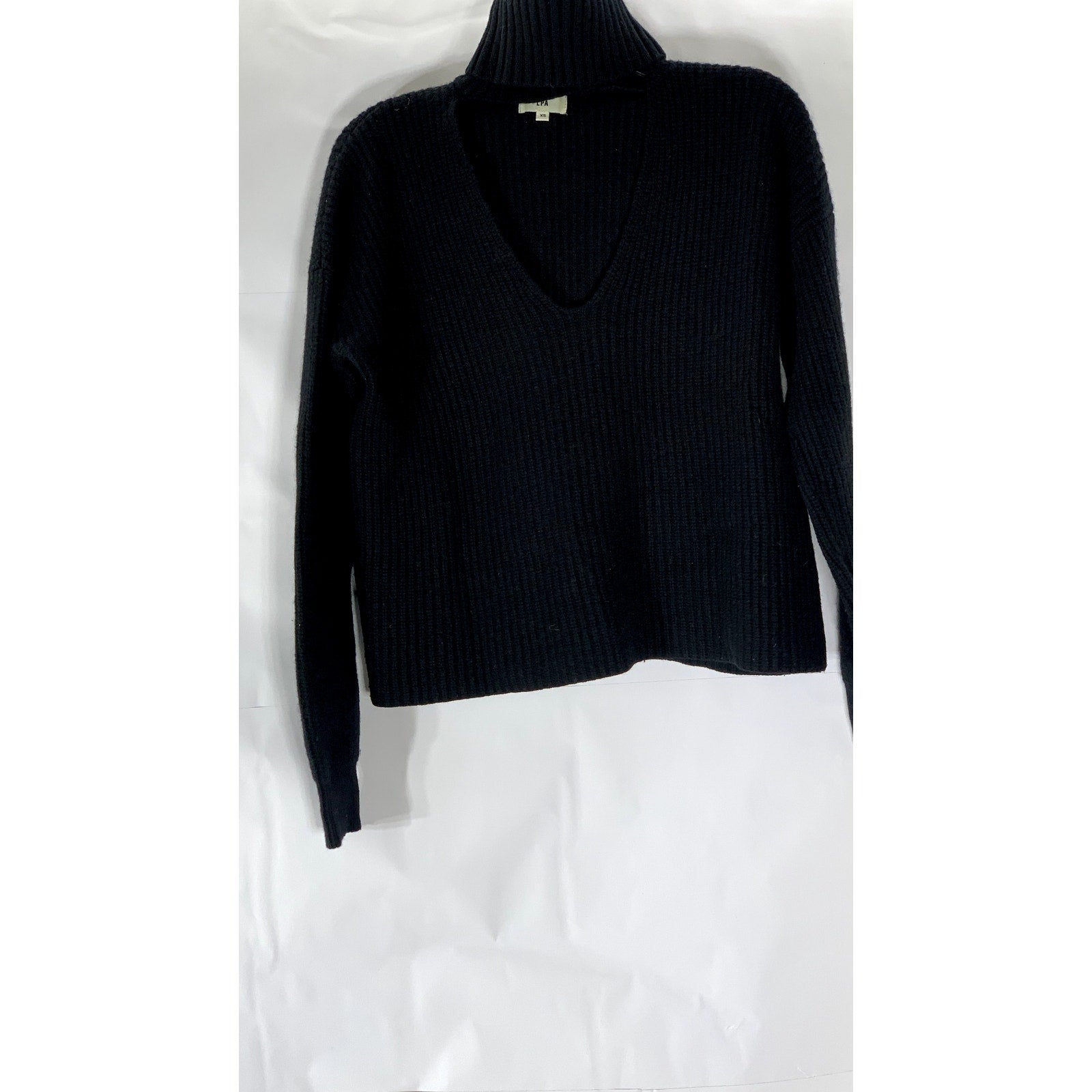 LPA Women’s Black Wool-Cashmere Rib Cutout Turtleneck Long Sleeve Sweater SZ XS