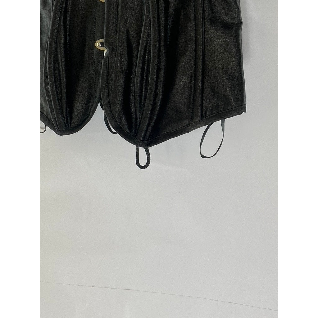 UNBRANDED Women's Black Satin Strapless Lace-Up Back Hook Front Corset Top SZ L