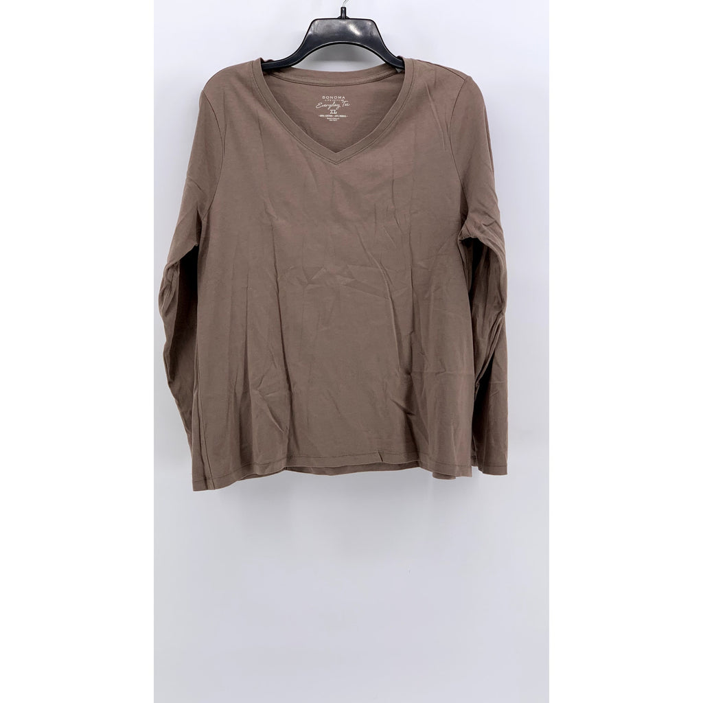 SONOMA GOODS FOR LIFE Women's Brown V-Neck Everyday Long Sleeve Tee SZ XL