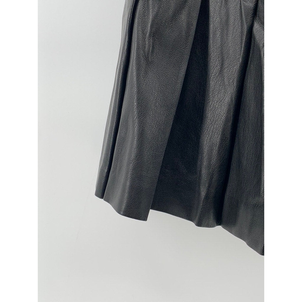 BAR III Women's Black Faux-Leather Pleated Mini Skirt SZ XS