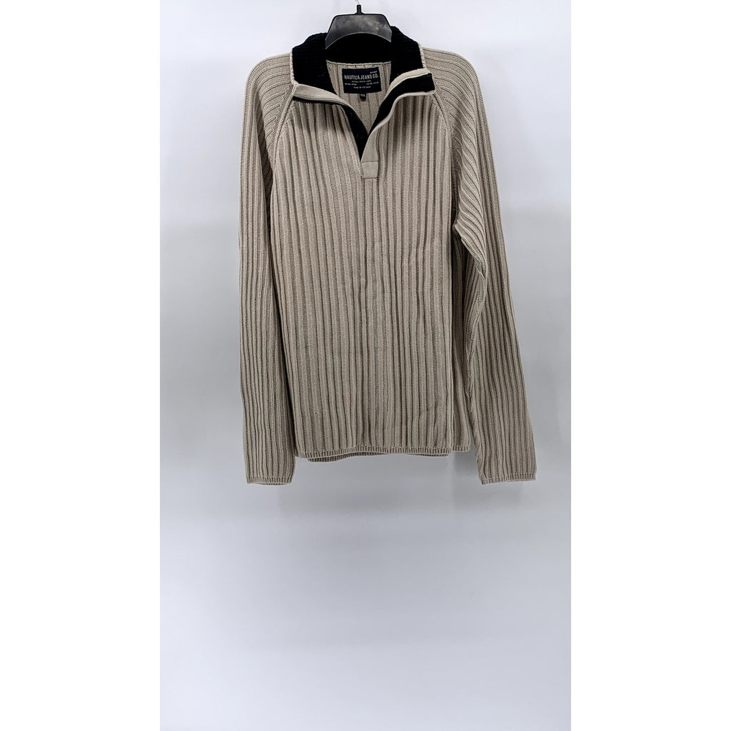 NÁUTICA JEANS CO. Men’s Vintage Beige Ribbed Quarter-Zip Knit Sweater SZ XXL