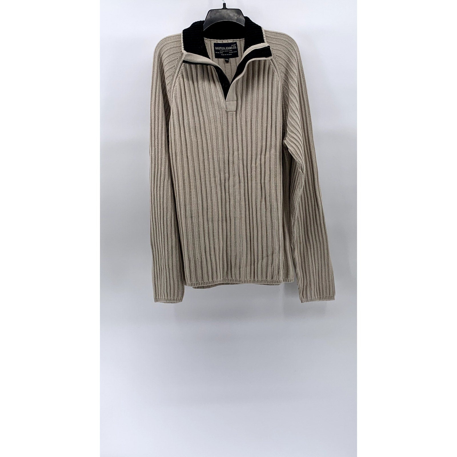 NÁUTICA JEANS CO. Men’s Vintage Beige Ribbed Quarter-Zip Knit Sweater SZ XXL