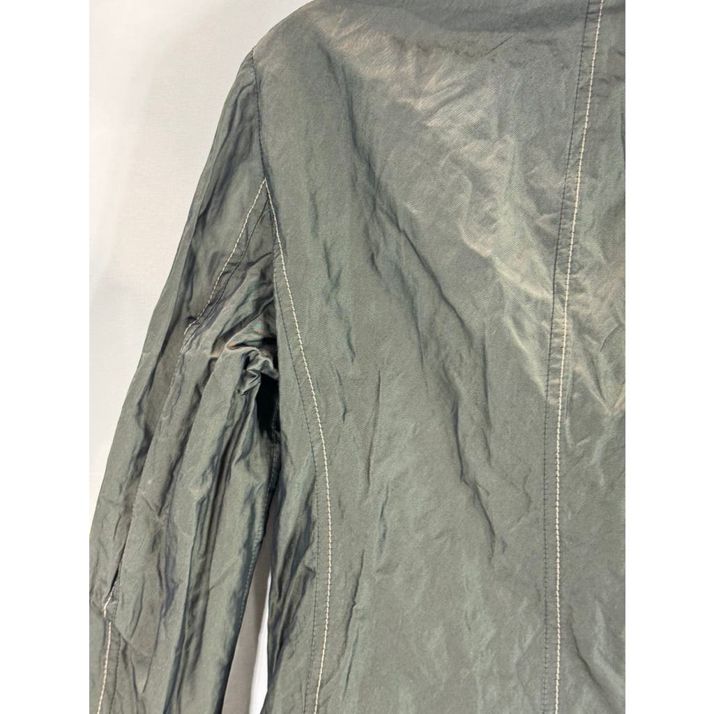 LUCIANO BARBERA Women's Army Green Metallic Waxed Utility Military Jacket SZ 44