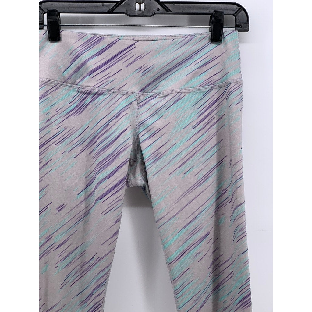 HEAD Women's Gray-Purple Printed Capri Leggings SZ S
