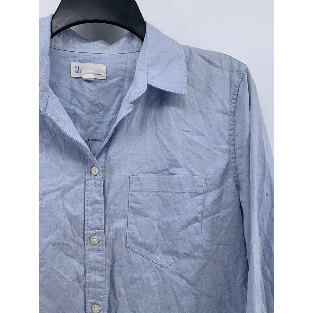 GAP Women's Light Blue New Fitted Boyfriend Button-Up Long Sleeve Top SZ M