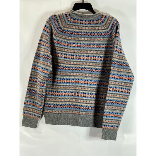J.CREW Men's Grey Multi Crewneck Lambswool Pullover Sweater SZ M