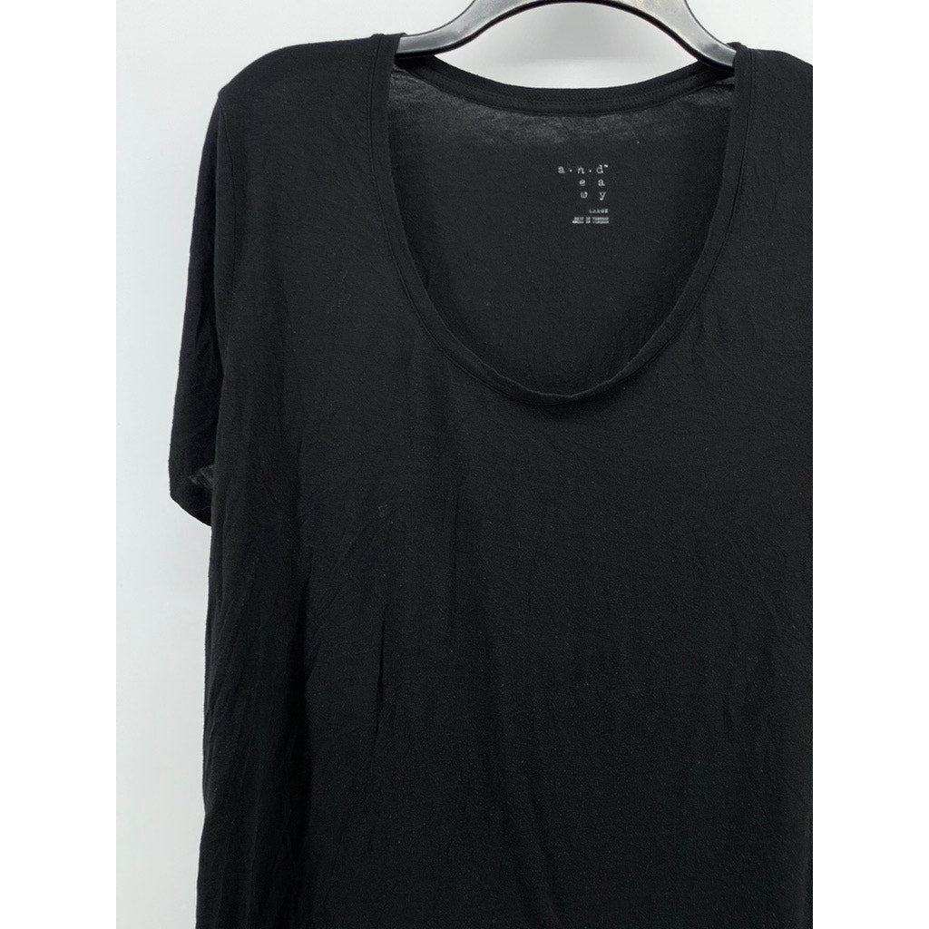 A NEW DAY Women's Black Solid V-Neck Short Sleeve Casual Top SZ L