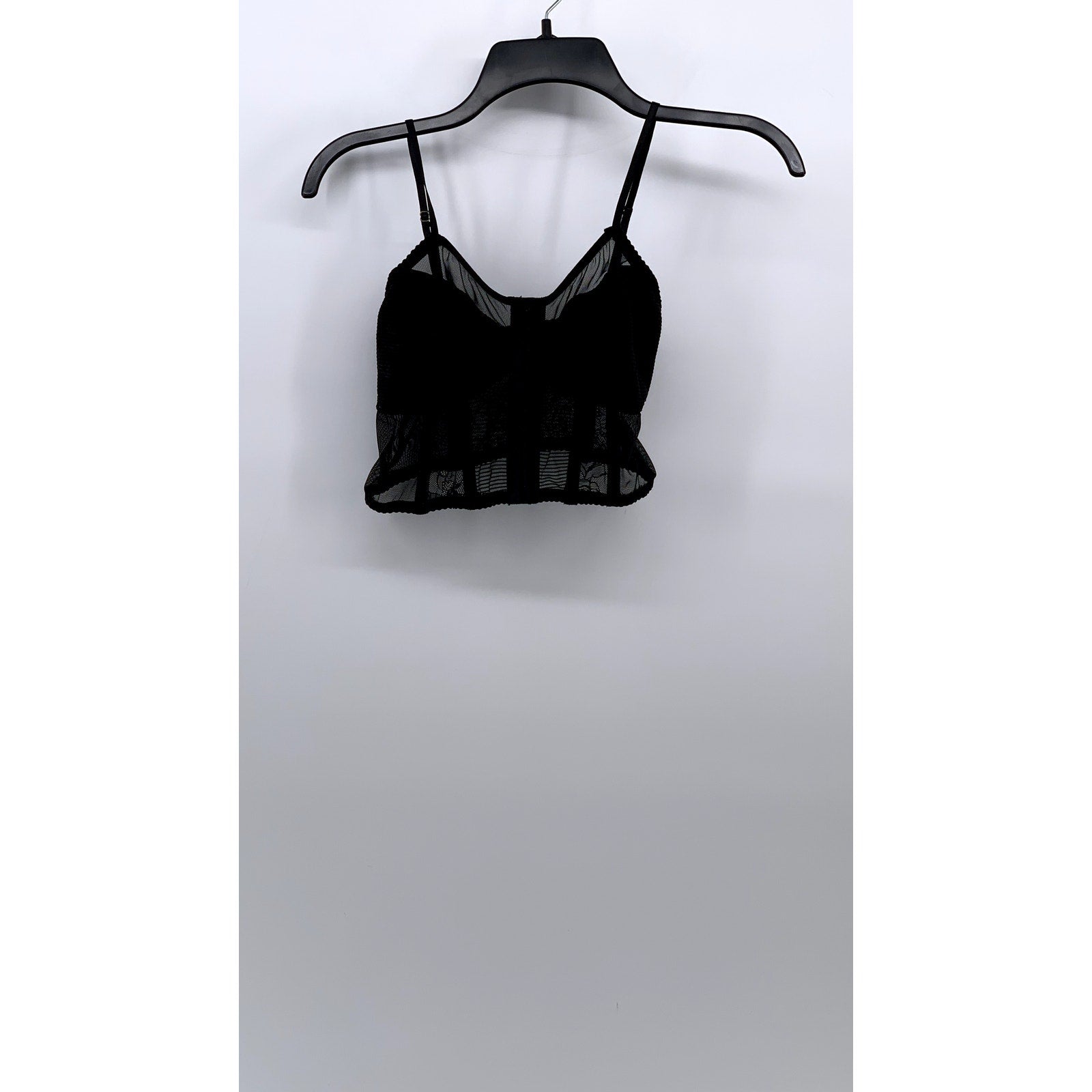 UNBRANDED Women's Black Floral Mesh V-Neck Hook Corset Cropped Top SZ S