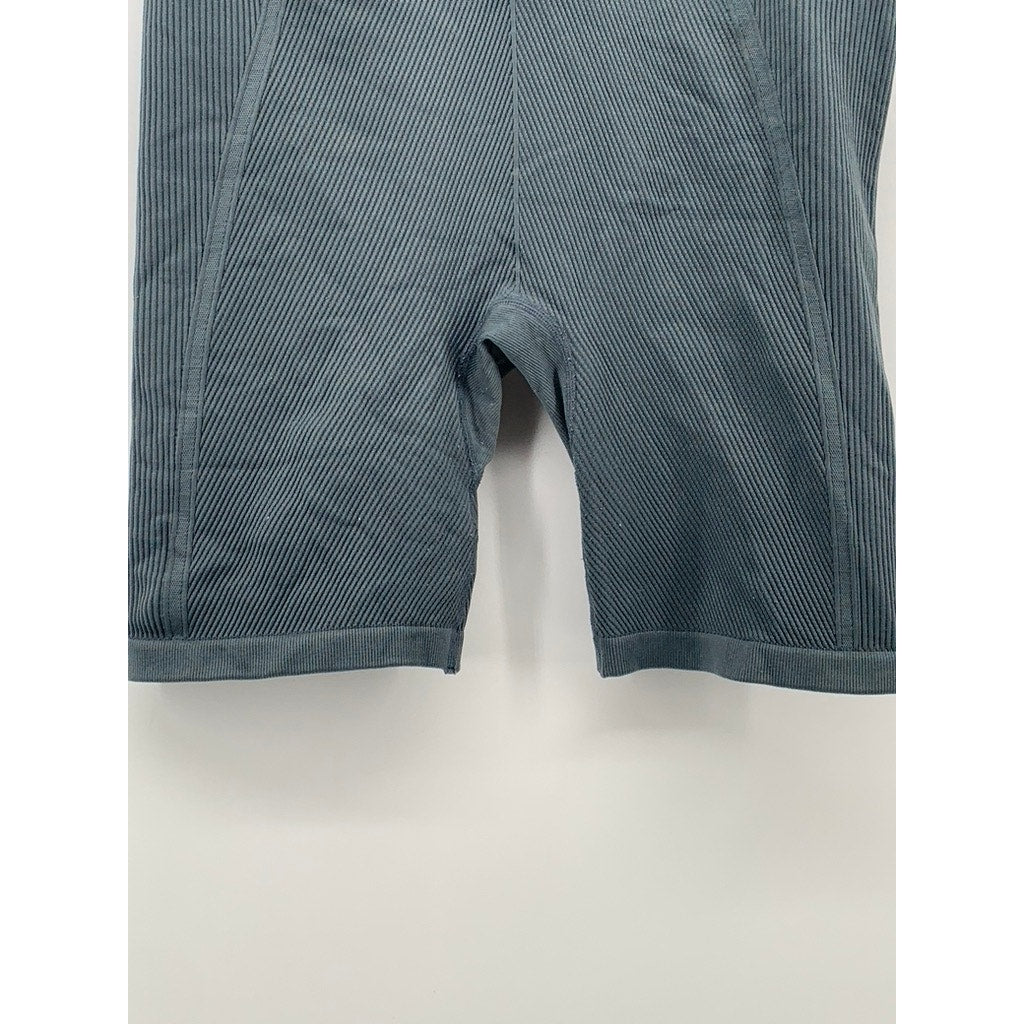 WILSON Women's Gray Ribbed Stretch Pull-On Seamless High-Rise Bike Shorts SZ L