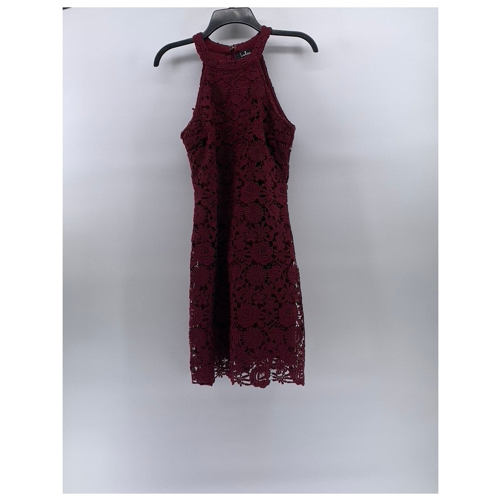 LULUS Women's Burgundy High-Neck Lace Sleeveless Mini Dress SZ M