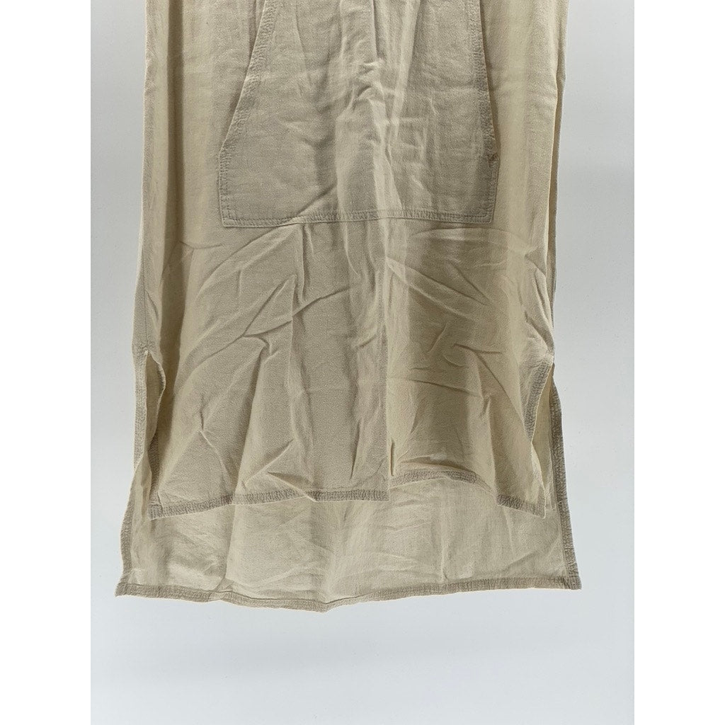 MADEWELL Women's Beige-Black Embroidered Paradise Raw Short Sleeve Dress SZ M