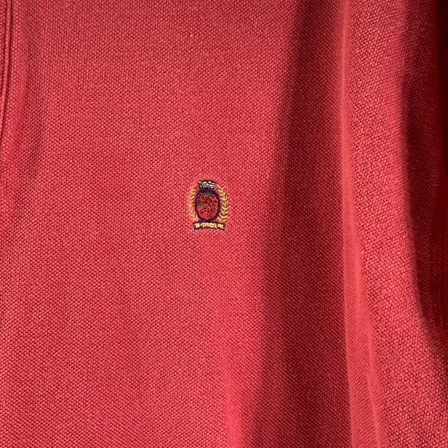 TOMMY HILFIGER Men's Red Solid Vintage Short Sleeve Polo Shirt SZ L