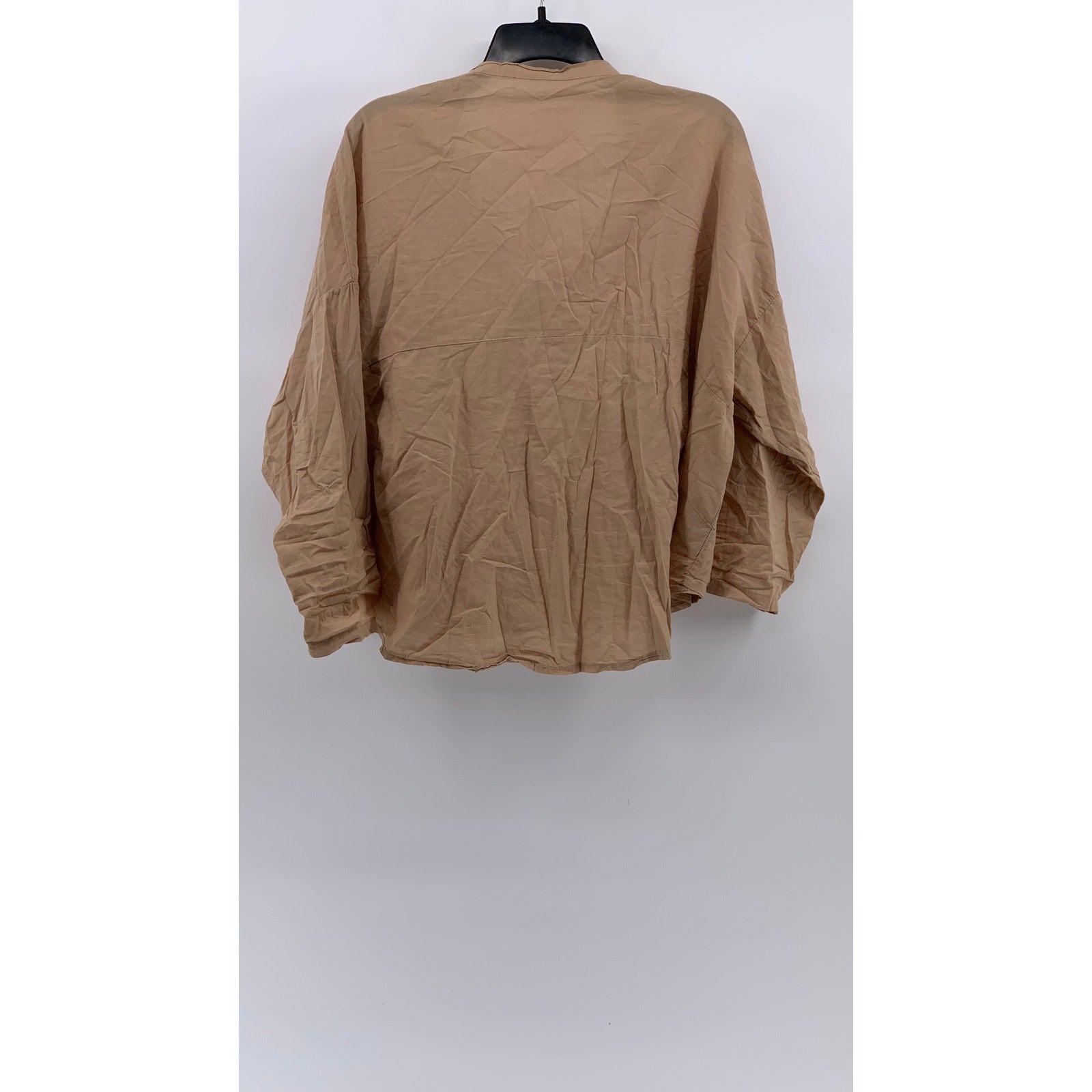 UNBRANDED Women's Tan Button-Up Long Sleeve Collarless Top SZ L
