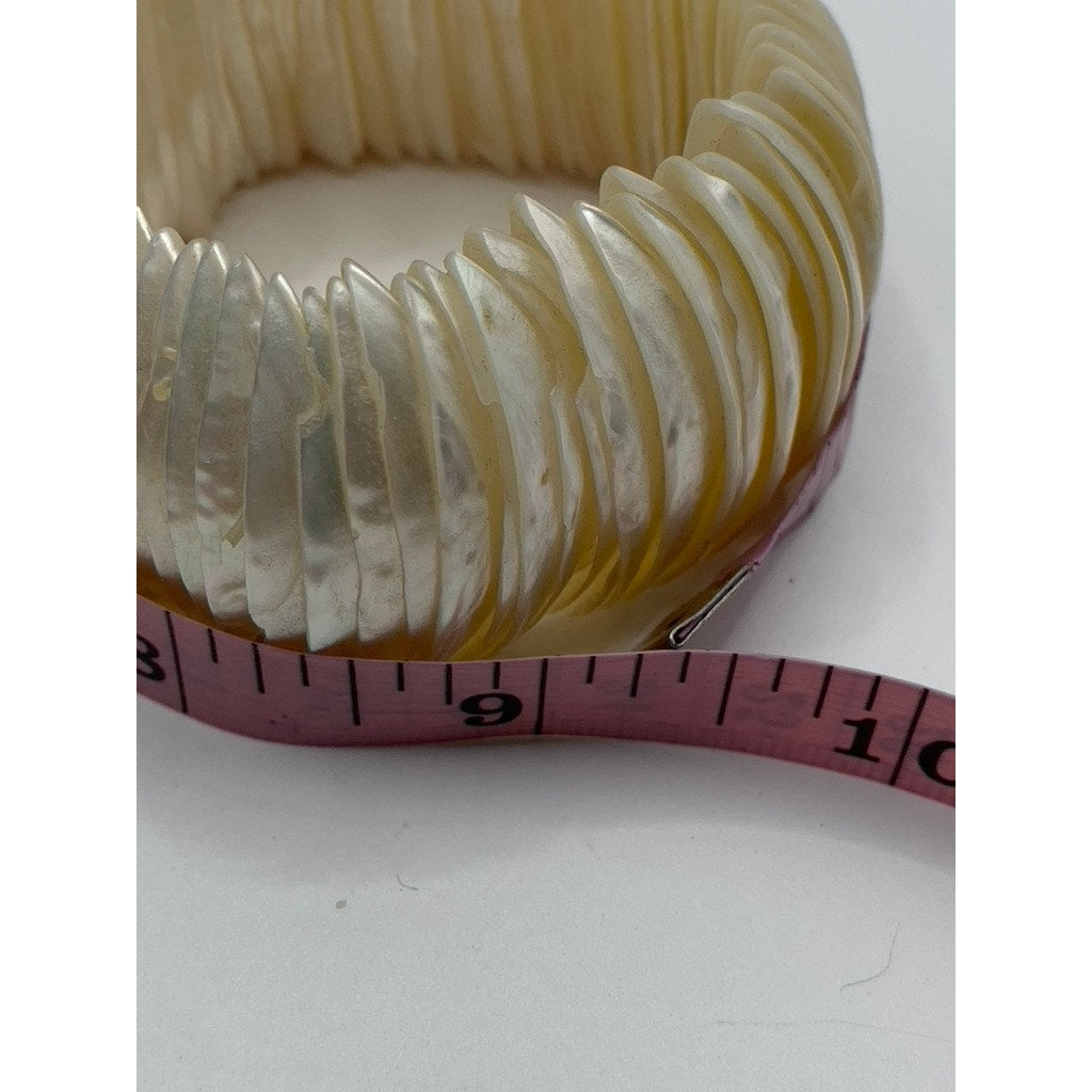 Women's Ivory Wide Mother of Pearl Elastic Bracelet