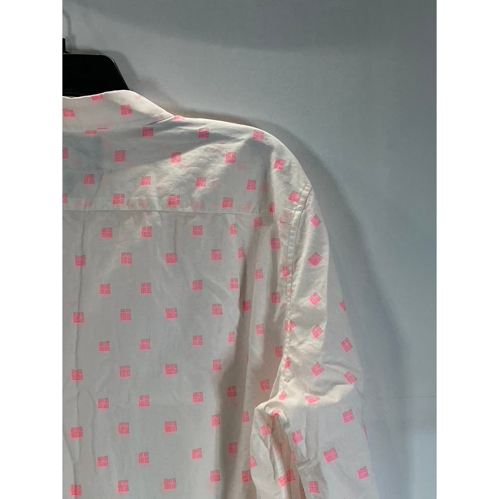 BONOBOS Men's Short White/Pink Printed Slim-Fit Button-Up Long Sleeve Shirt SZ M