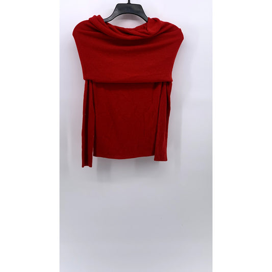 ZARA Women's Red Wool Off-The-Shoulder Fold-Over Long Sleeve Sweater Top SZ S