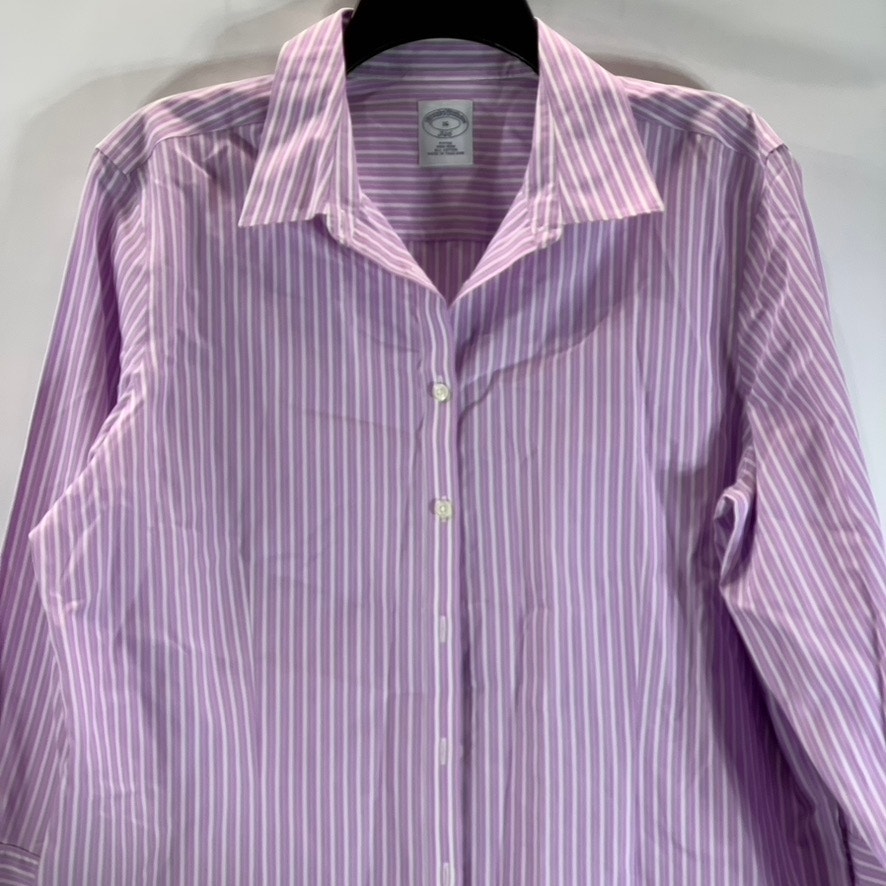 BROOKS BROTHER 346 Women's Purple Striped Fitted Non-Iron Button-Up Top SZ 16