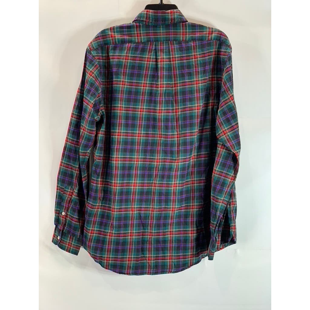 RALPH LAUREN Men's Red/Green Plaid Classic-Fit Button-Up Long Sleeve Shirt SZ L