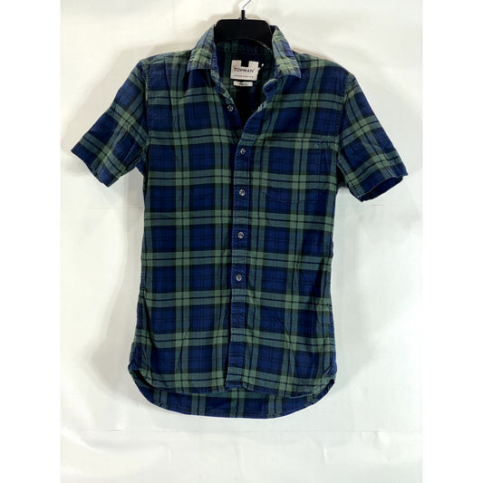 TOPMAN Men's Green Plaid Black Watch Muscle-Fit Button-Up Shirt SZ XS