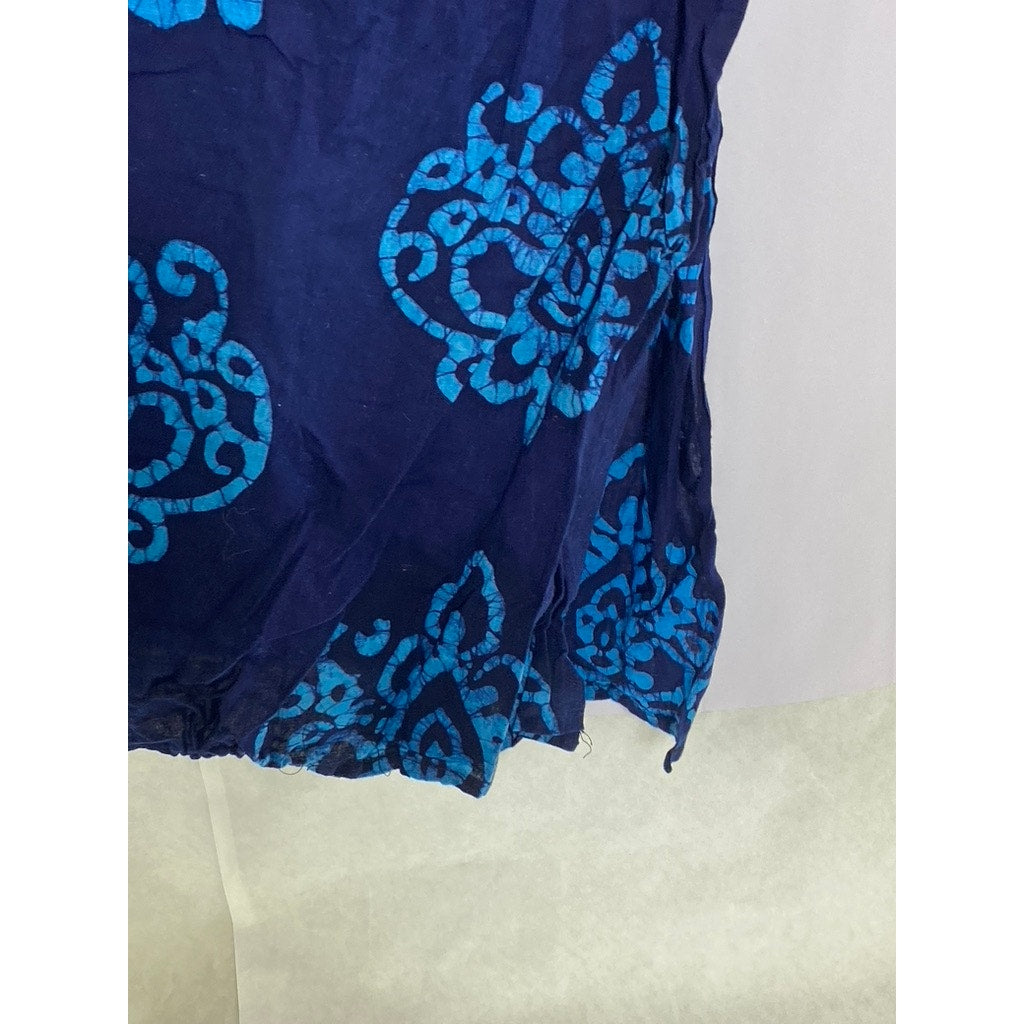 UNBRANDED Women’s Blue Printed Split-Neck Short Sleeve Kimono Overshirt SZ OS