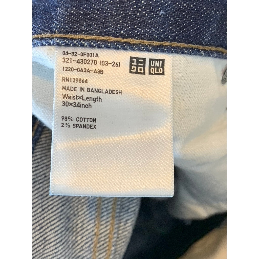 UNIQLO JEANS Men’s Dark Blue Straight-Leg Five-Pocket Denim Jeans SZ 30x34
